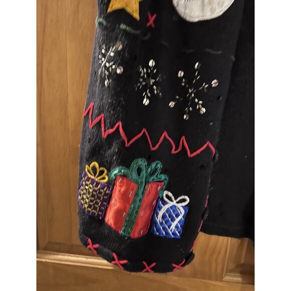Vtg KMART BASIC EDITIONS Holiday Ugly Christmas Sweater Vest 1X Sequins Tree - Picture 2 of 8